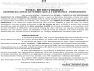 Edital de convocação de assembleia sobre mudança no Estatuto Social do SISMAR (1